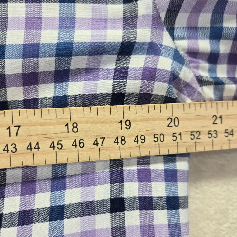 Banana Republic Mens Non-Iron Tailored Slim Fit Plaid Shirt Purple Blue‎ Large